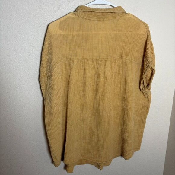 Vanilla Star Blouse Women's XL Gauze Button Up Short Sleeve Sheer Collared Top - Picture 4 of 8